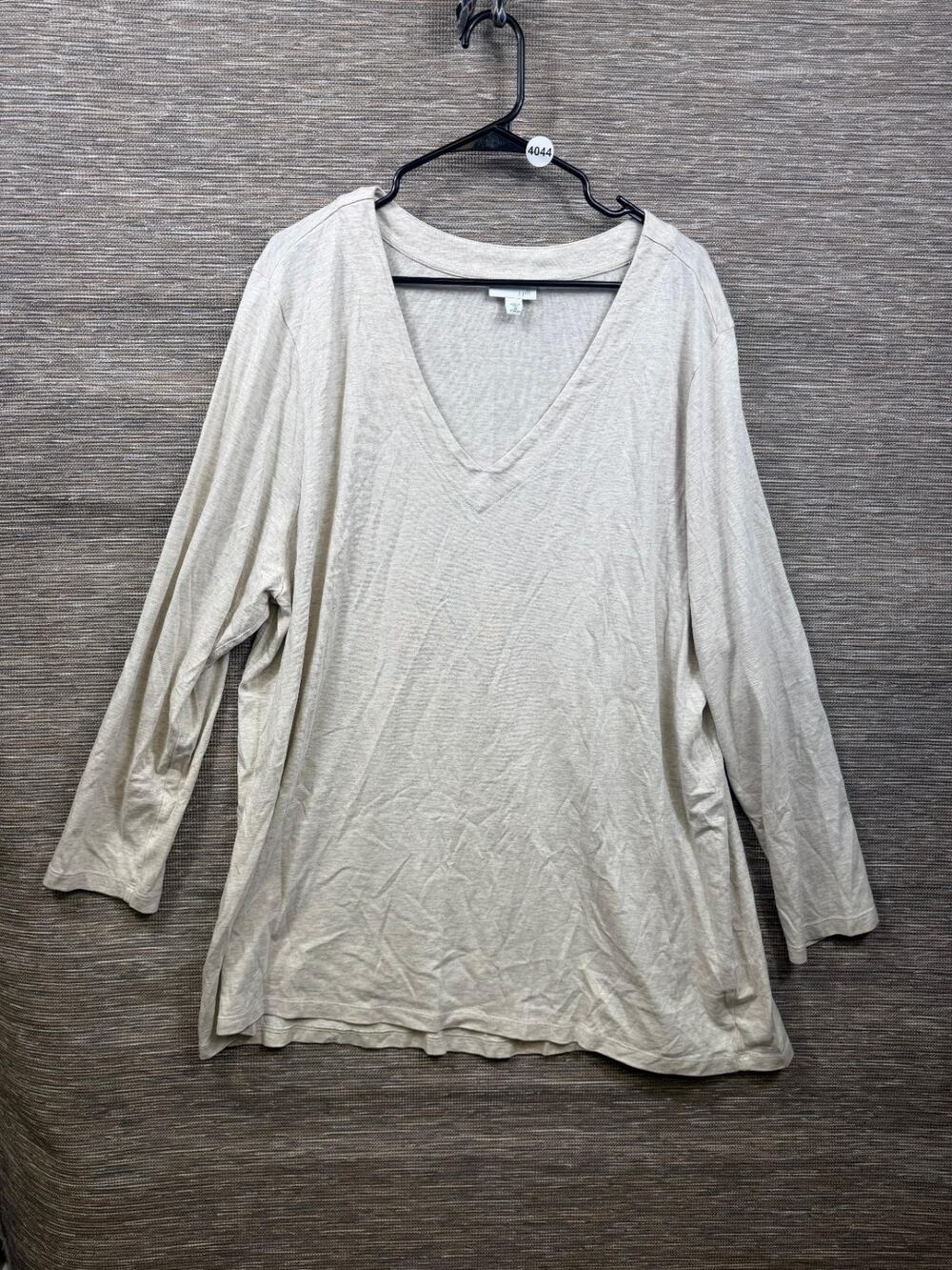 J. Jill Beige Long Sleeve V-neck Tunic Top Womens Size 4X Pima Cotton Super Soft